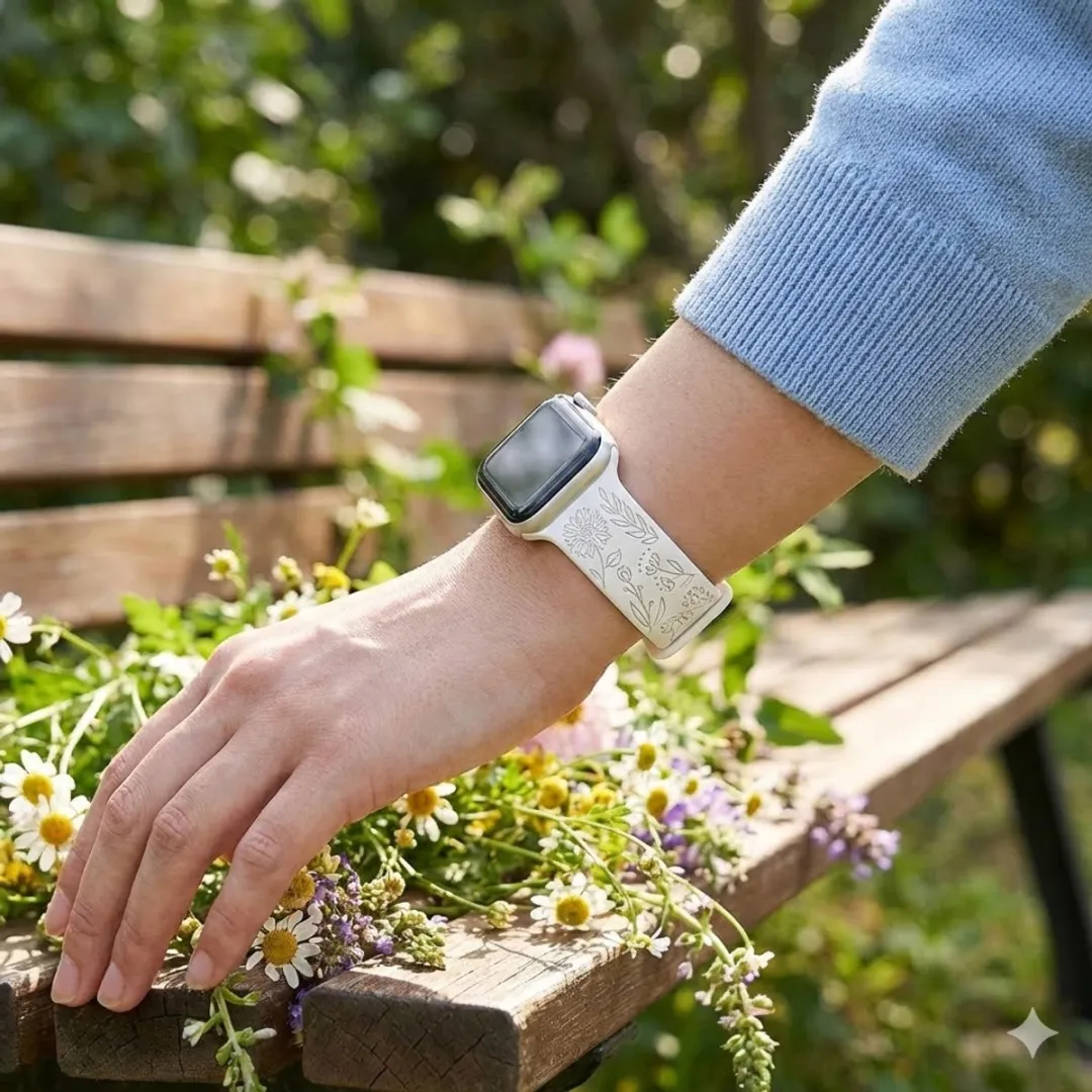 NUVEX Apple Watch Horlogebandjes Set - 6 Stuks - 38-41mm - Bloemen Gravure