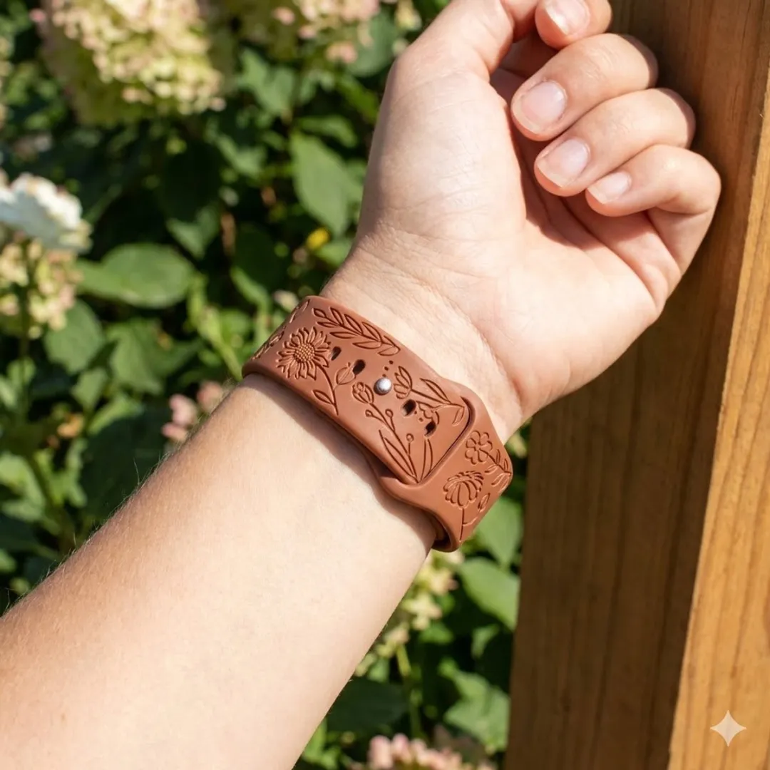 NUVEX Apple Watch Horlogebandjes Set - 6 Stuks - 38-41mm - Bloemen Gravure