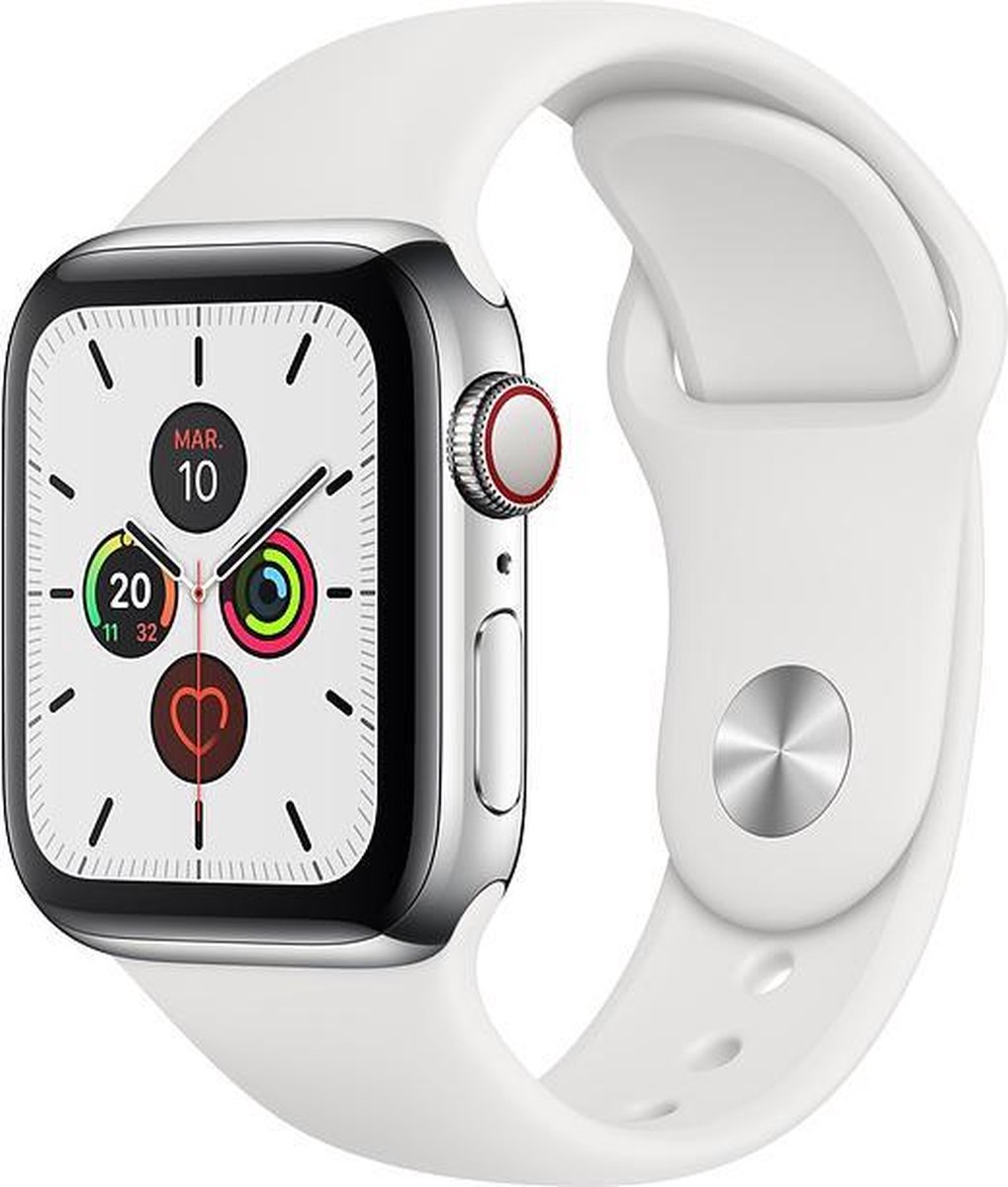 Apple Watch Series 5 GPS + Cell 44mm Silver Alu Case White Band