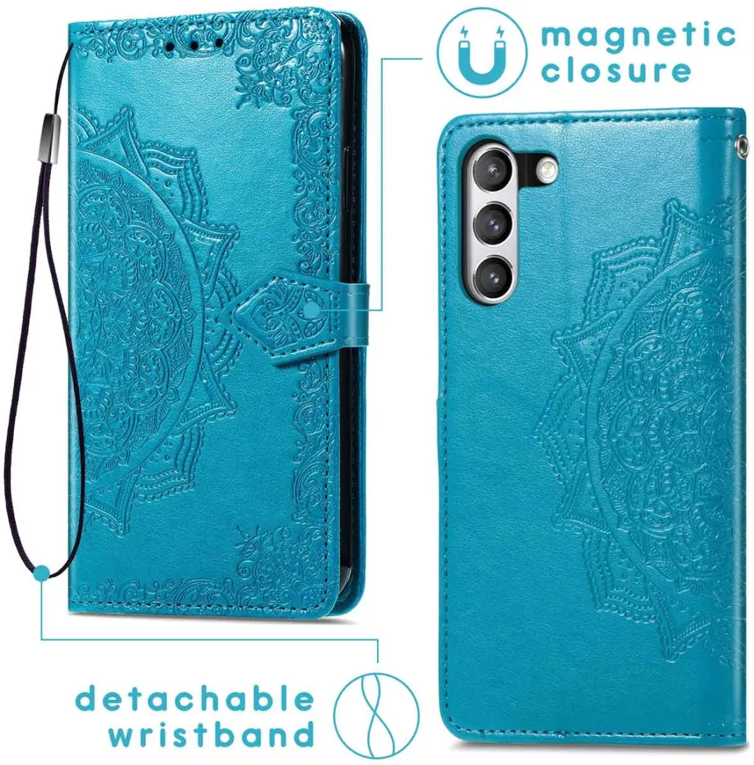 Imoshion Hoesje Samsung Galaxy S21 FE Mandala Bookcase Turquoise - 3 Pasjes