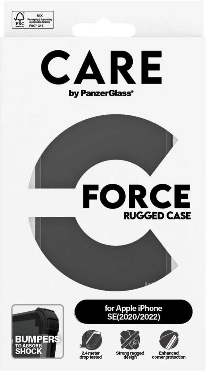 PanzerGlass CARE by Case Black FORCE iPhone SE (2020/2022) Hoes - Zwart