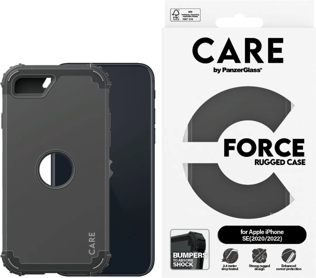 PanzerGlass CARE by Case Black FORCE iPhone SE (2020/2022) Hoes - Zwart