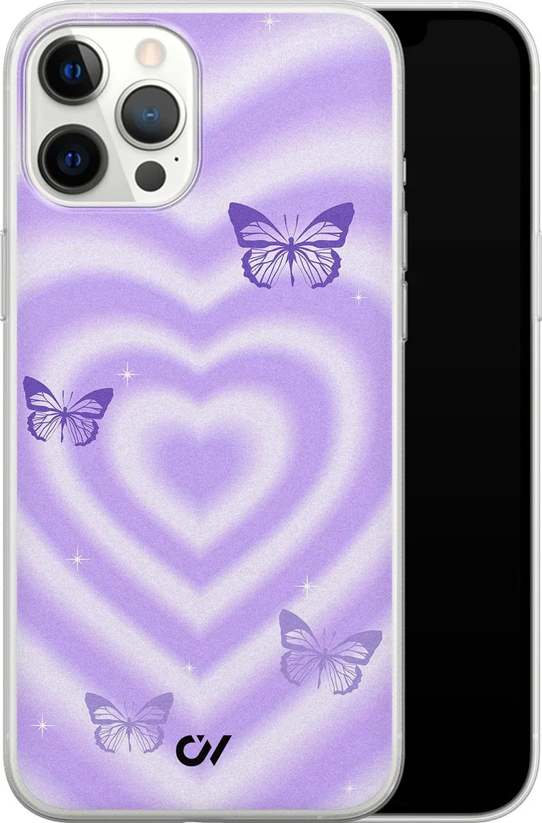 Casevibes iPhone 12 Pro Max Hoesje - Paars Retro Hart Vlinder
