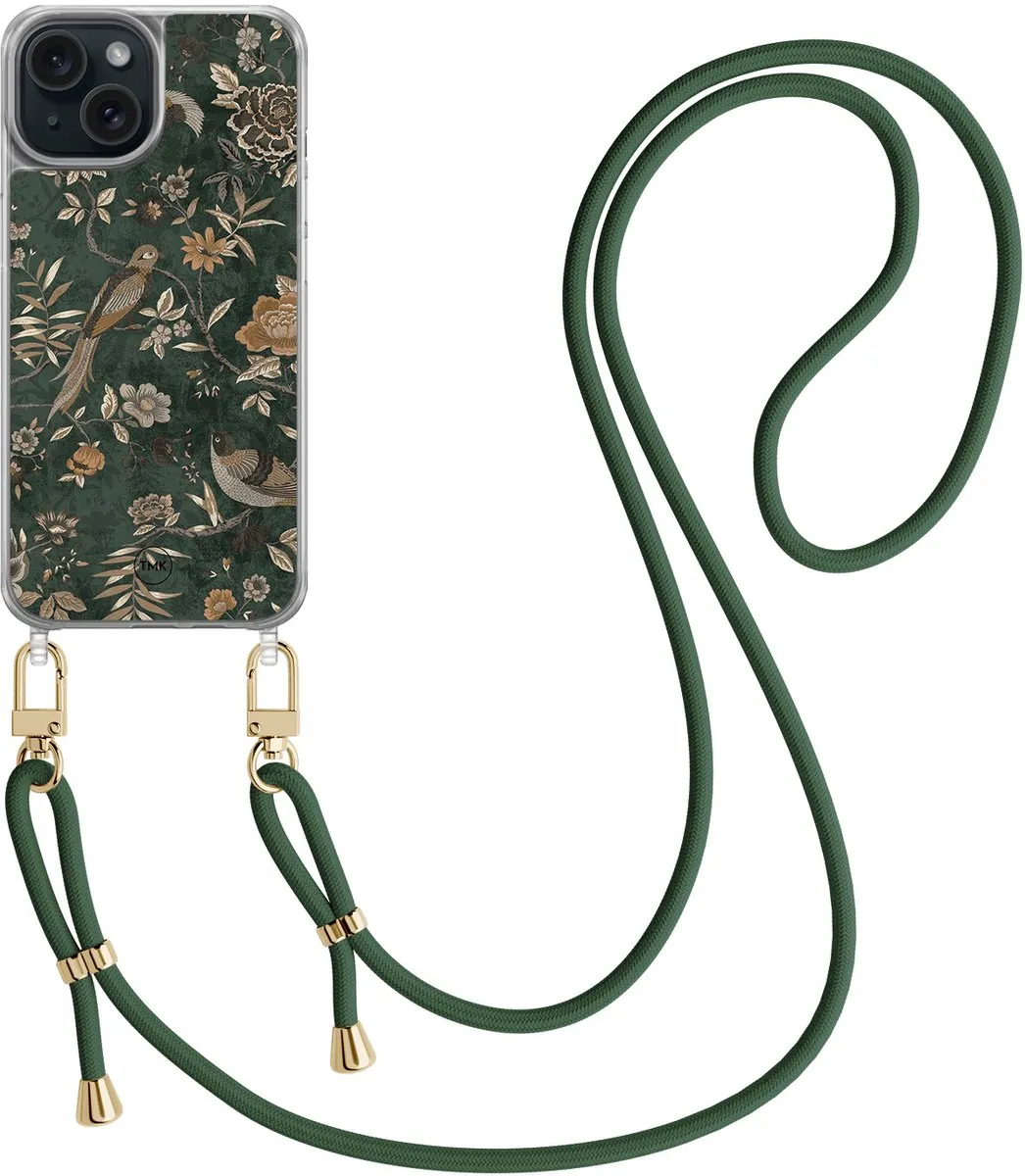 Casevibes Telefoonhoesje iPhone 15 Khaki Golden Flowers - Groen