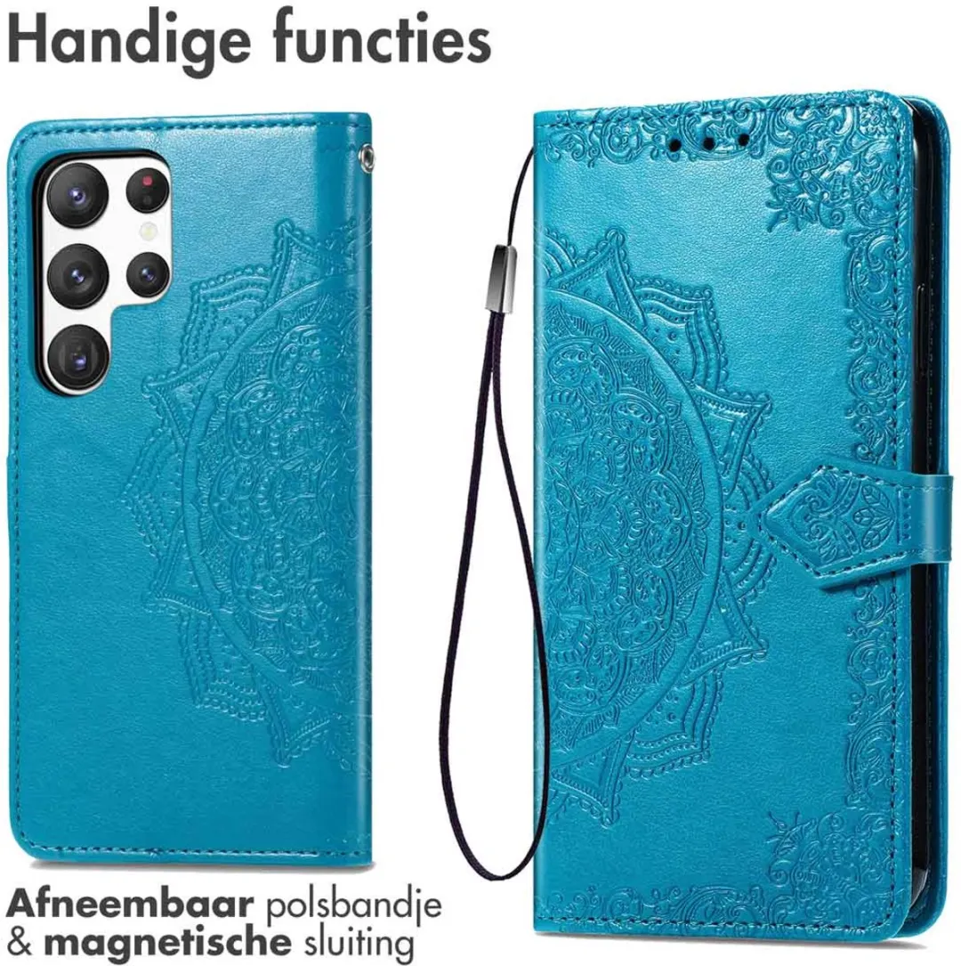 Imoshion Hoesje Samsung Galaxy S23 Ultra Mandala Bookcase - 3 Pasjes - Turquoise