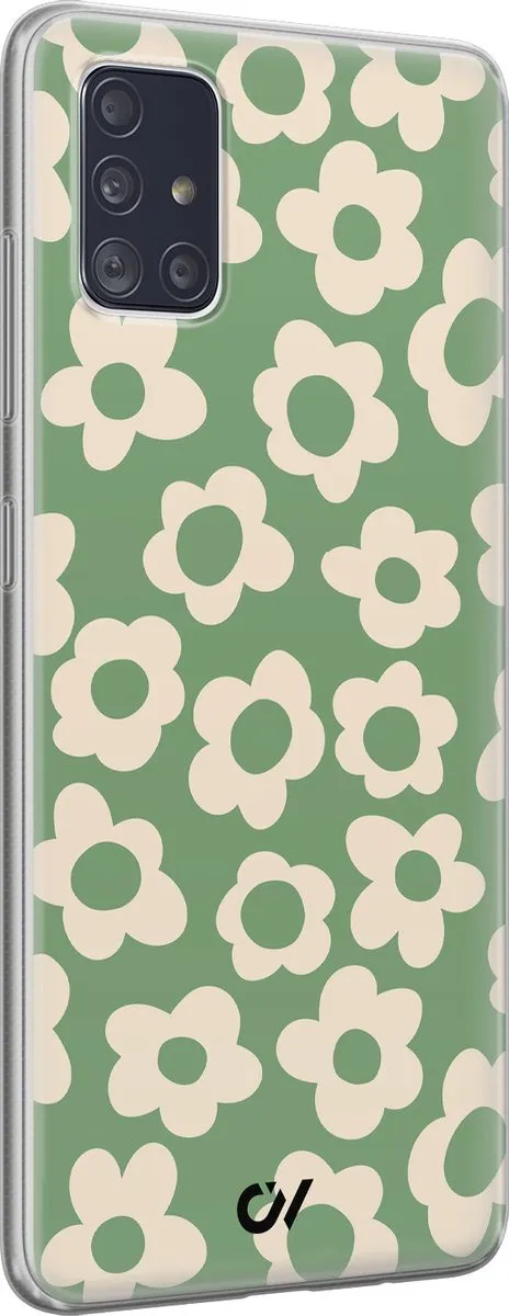 Casevibes Samsung Galaxy A51 Hoesje - Groen - Retro Cute Flowers