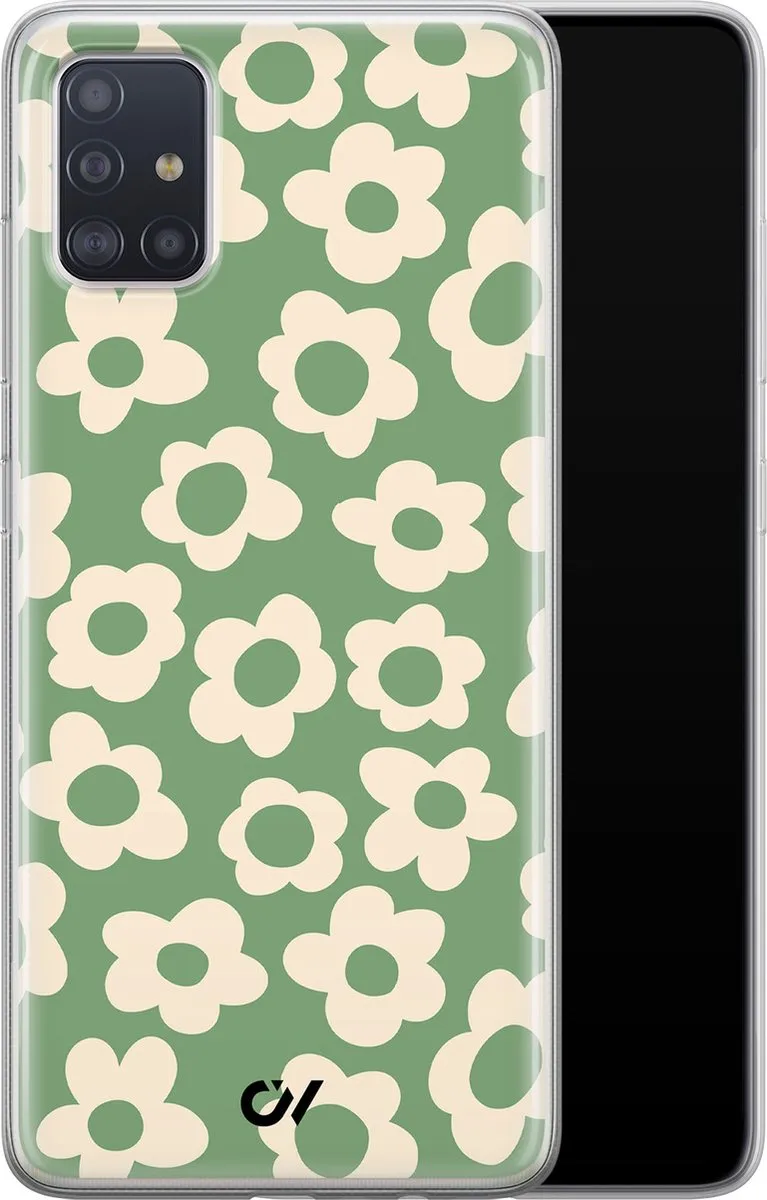 Casevibes Samsung Galaxy A51 Hoesje - Groen - Retro Cute Flowers