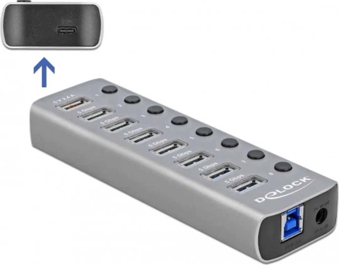 Delock USB Hub 63264 - 9 Poorten - USB 3.0 - 27W PD - Grijs