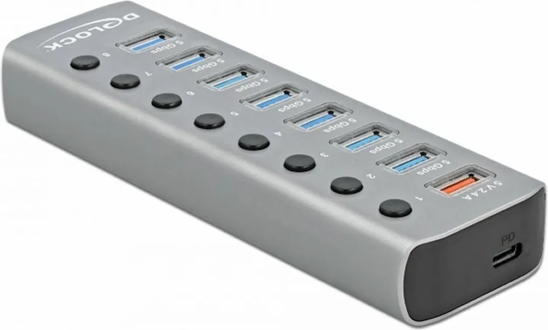 Delock USB Hub 63264 - 9 Poorten - USB 3.0 - 27W PD - Grijs