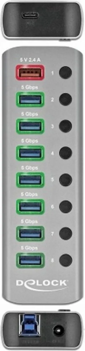 Delock USB Hub 63264 - 9 Poorten - USB 3.0 - 27W PD - Grijs