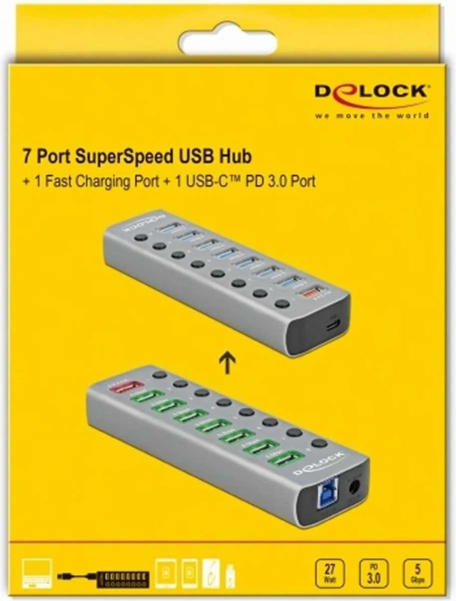 Delock USB Hub 63264 - 9 Poorten - USB 3.0 - 27W PD - Grijs - afbeelding 6 van 6