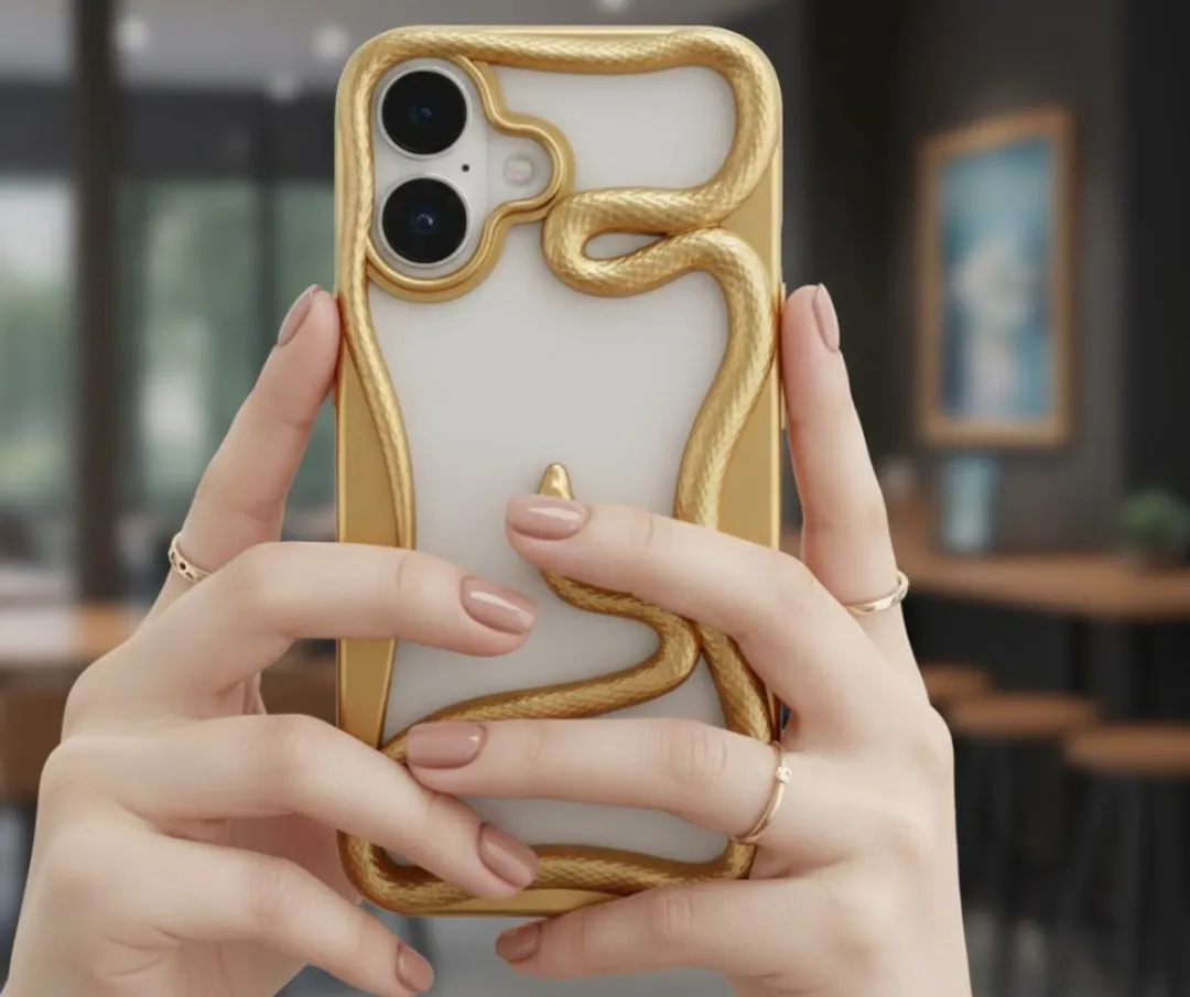 NUVEX iPhone 16 Goud Telefoonhoesje - 3D Slangdesign