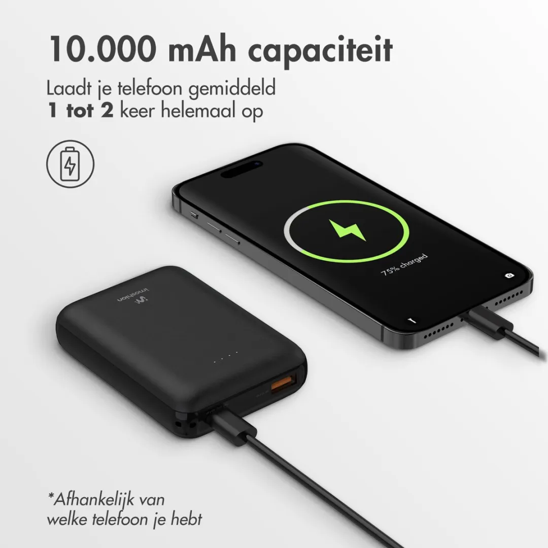 Imoshion Ultra Compacte Powerbank 10.000mAh SH00069598 - 22.5W - USB-C/A - Zwart