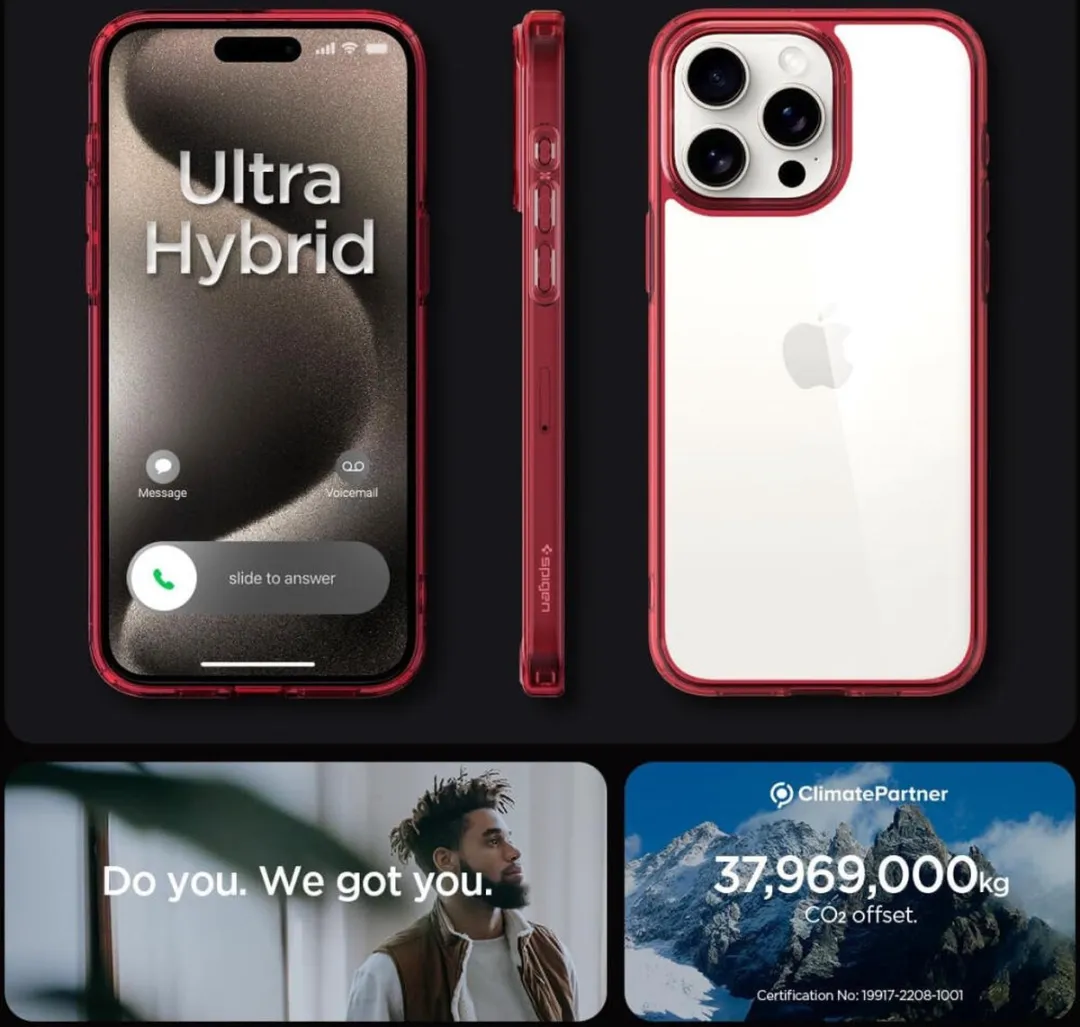 Spigen Ultra Hybrid ACS07054 Hoesje - iPhone 15 Pro Max - Transparant Rood - afbeelding 6 van 6