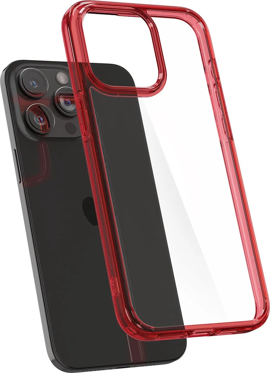 Spigen Ultra Hybrid ACS07054 Hoesje - iPhone 15 Pro Max - Transparant Rood