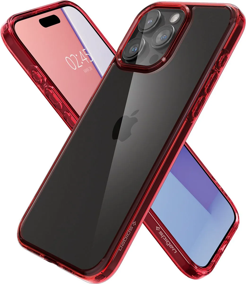 Spigen Ultra Hybrid ACS07054 Hoesje - iPhone 15 Pro Max - Transparant Rood