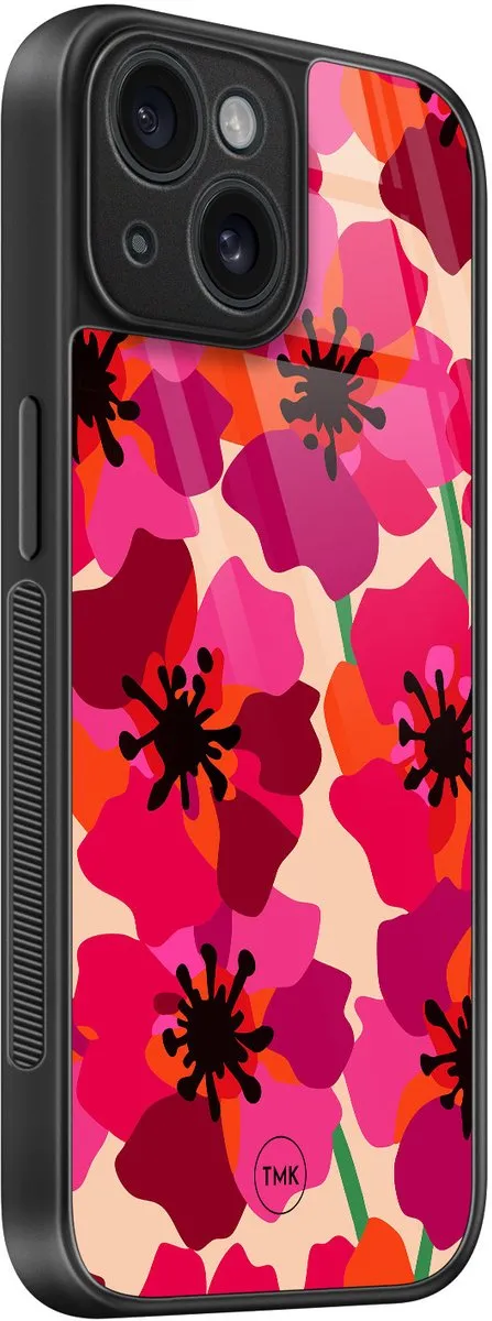Casevibes iPhone 15 Hoesje Roze - TPU Bloemenprint