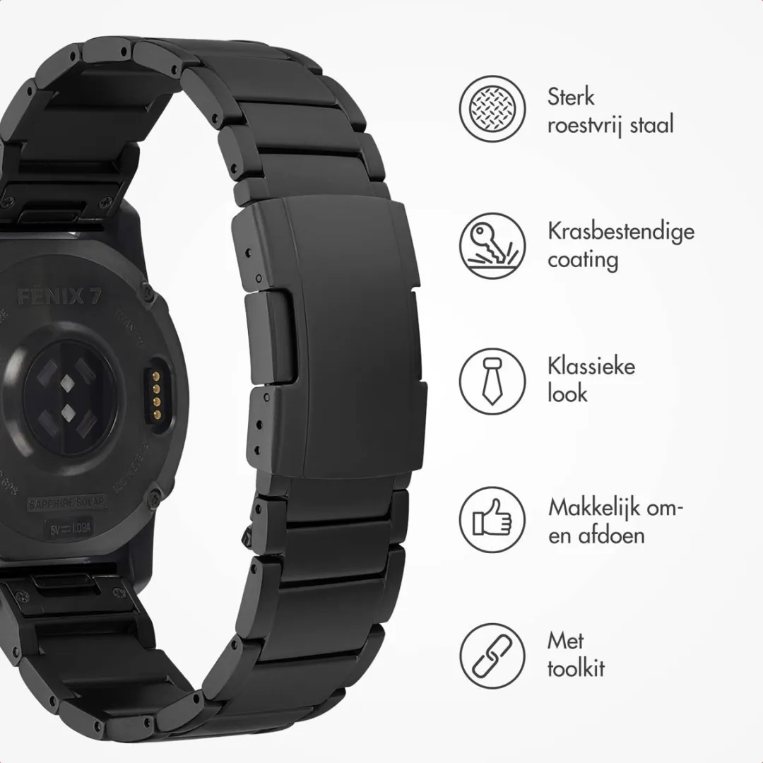 Accezz Titanium Mat Bandje 22mm - Garmin Forerunner 970 - Zwart