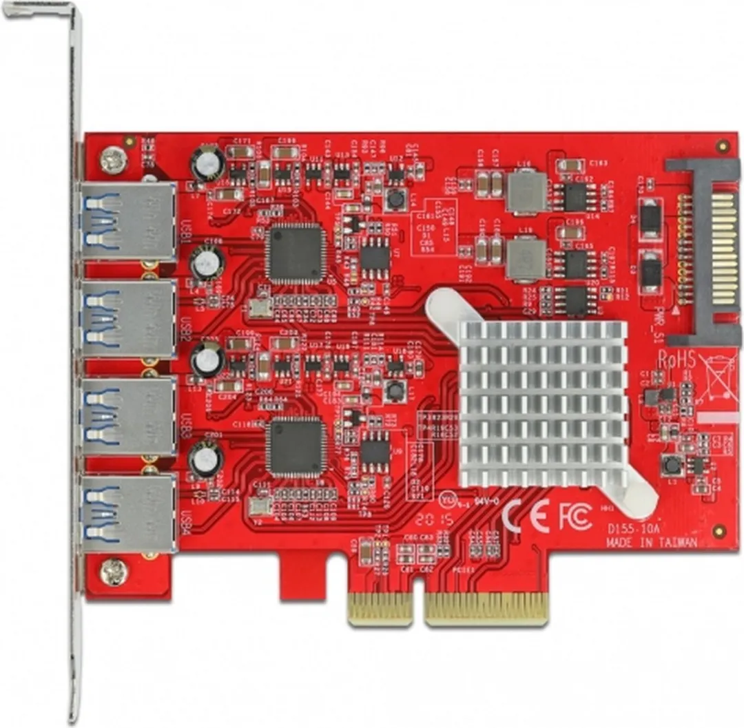 Delock 90481 PCIe Kaart 4x USB 3.2 Gen 2 10Gbps - Zwart