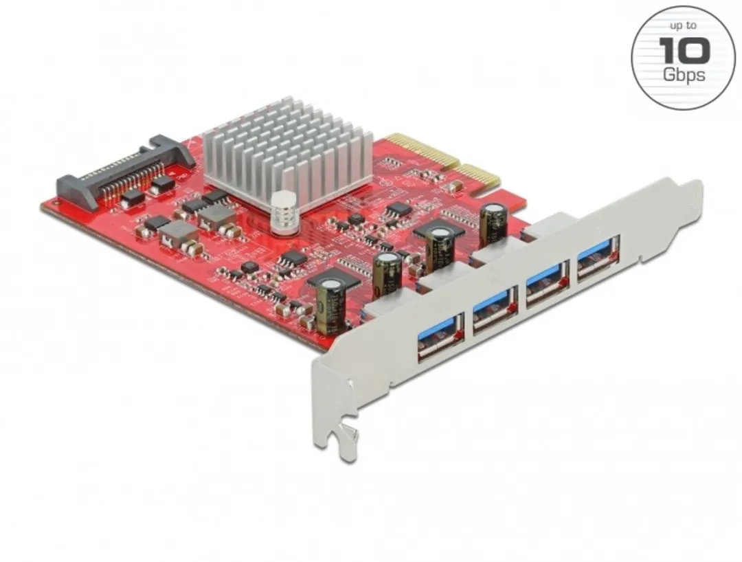 Delock 90481 PCIe Kaart 4x USB 3.2 Gen 2 10Gbps - Zwart
