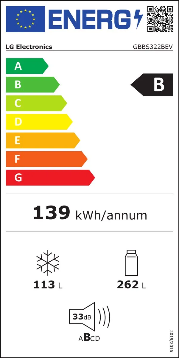 LG GBBS322BEV Koelvriescombinatie 465L - Zwart