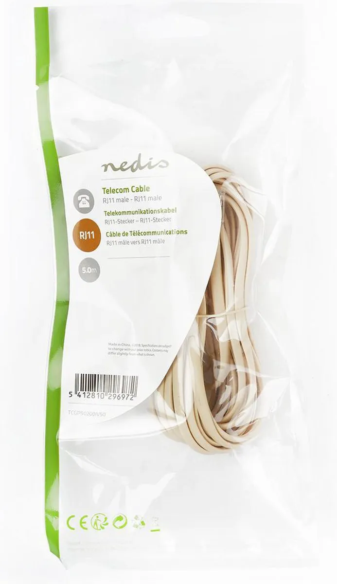 Nedis TCGP90200IV50 Telecomkabel RJ11 - 5m - Ivoor