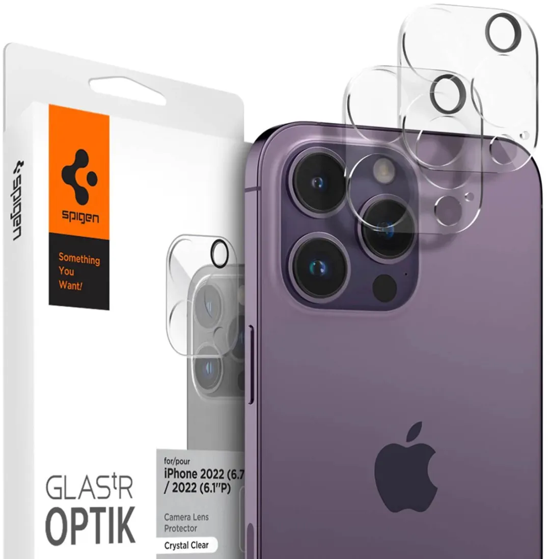 Spigen iPhone 14 Pro/Pro Max Camera Lens Glasbeschermer - 2 Stuks - Transparant