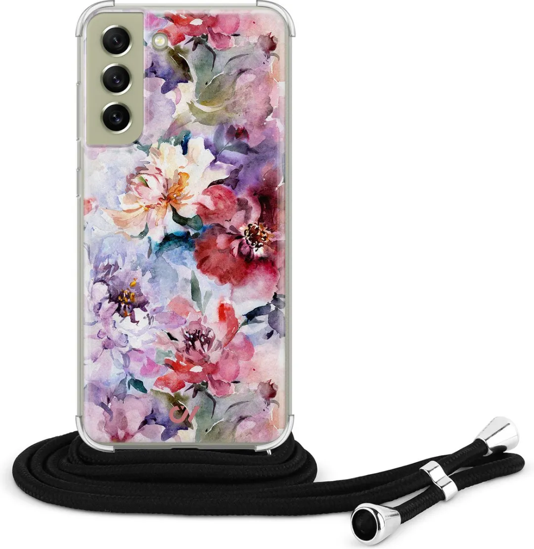 Casevibes S21 FE Telefoonhoesje - Roze Bloemen Acryl - Crossbody