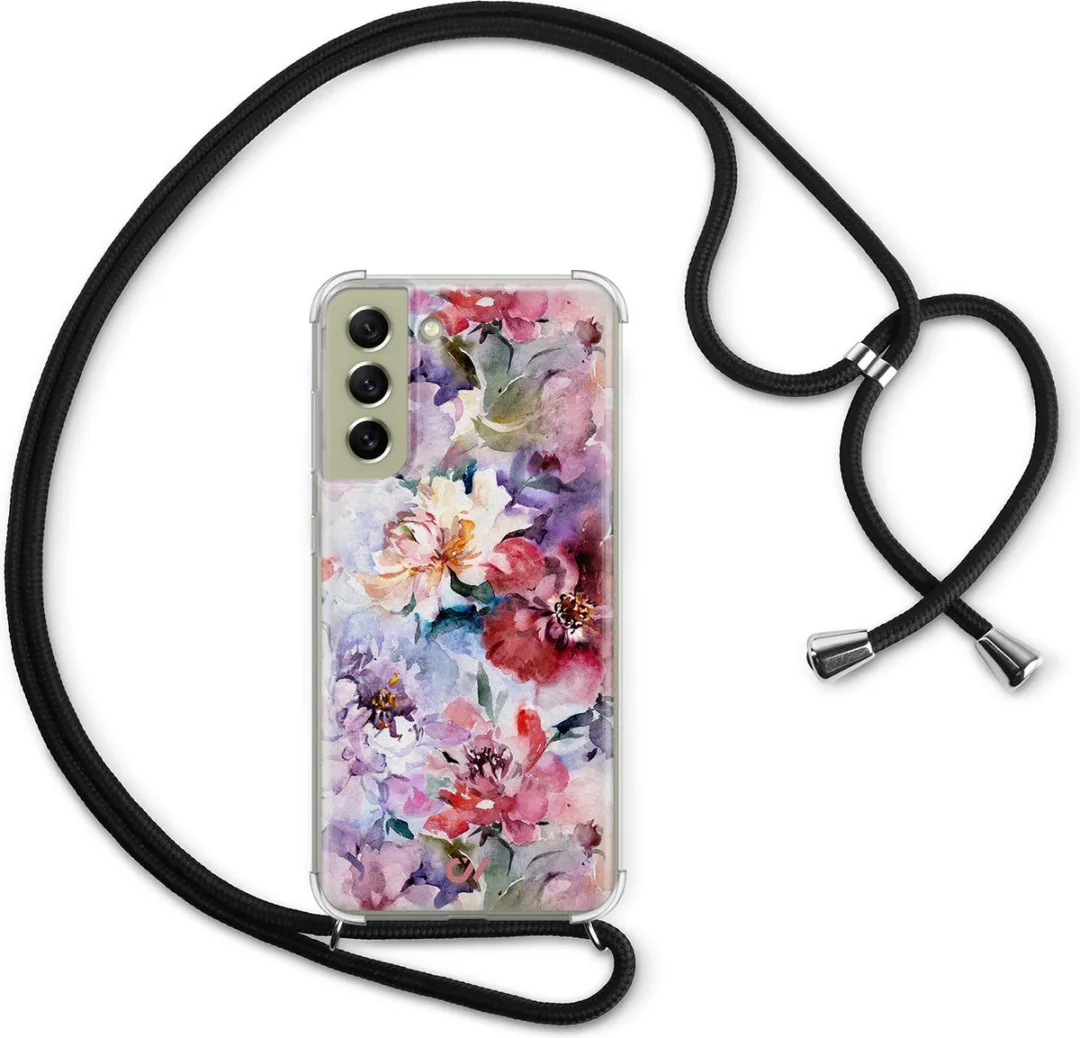 Casevibes S21 FE Telefoonhoesje - Roze Bloemen Acryl - Crossbody