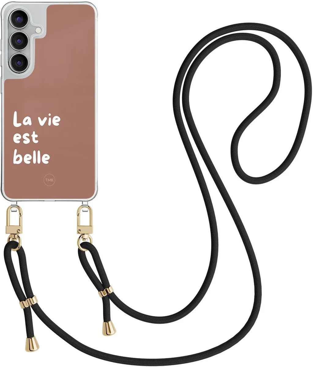 Casevibes S25 FE Telefoonhoesje - Bruin - Crossbody - Tekst