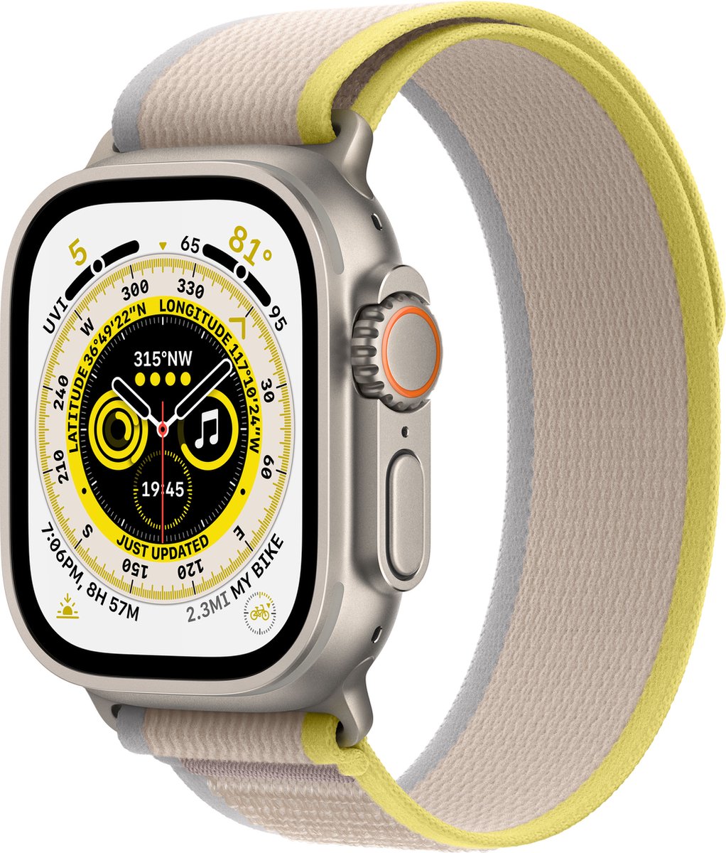 Apple Watch Ultra - 4G/LTE - 49mm - Titanium kast - Geel/Beige Trail bandje - M/L