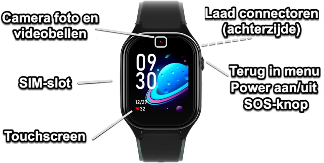 GPSHorlogeKids Curve Smartwatch - Zwart - afbeelding 6 van 6