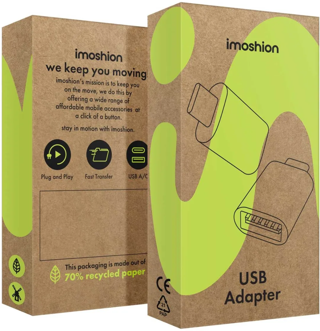 imoshion SH00066057 USB-A naar USB-C Adapter 2 Stuks - Zwart