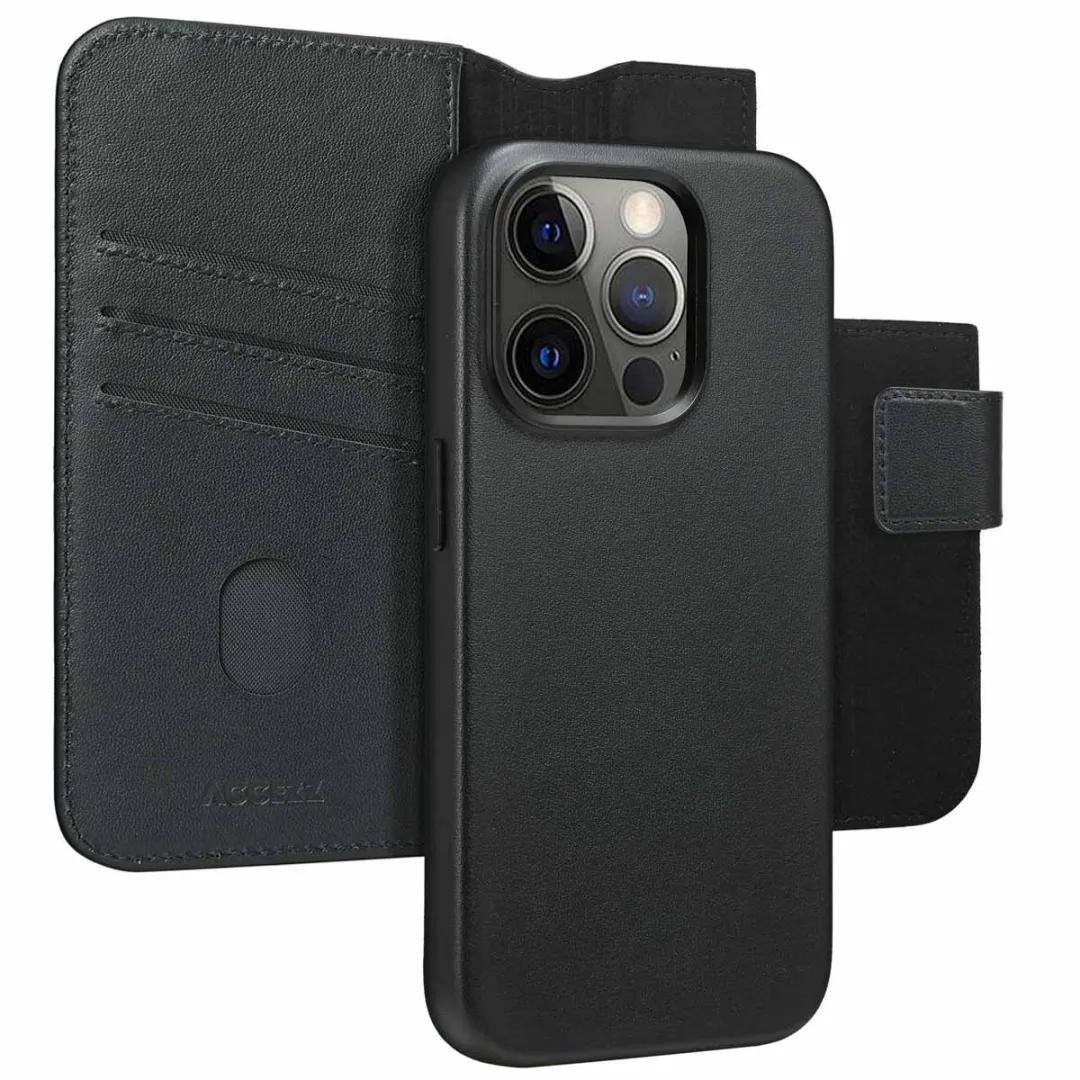 Accezz Hoesje iPhone 15 Pro Leather Bookcase 2-in-1 - 3 Pasjes - Zwart