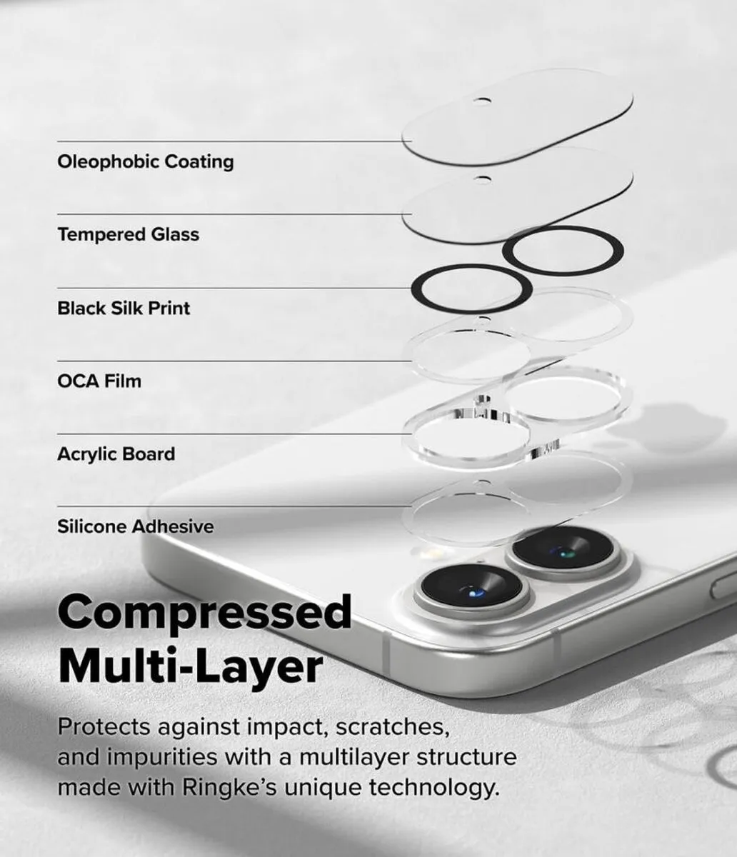 Ringke Full Cover Glass Camera Protector iPhone 16/16 Plus - 2 Stuks - afbeelding 6 van 6