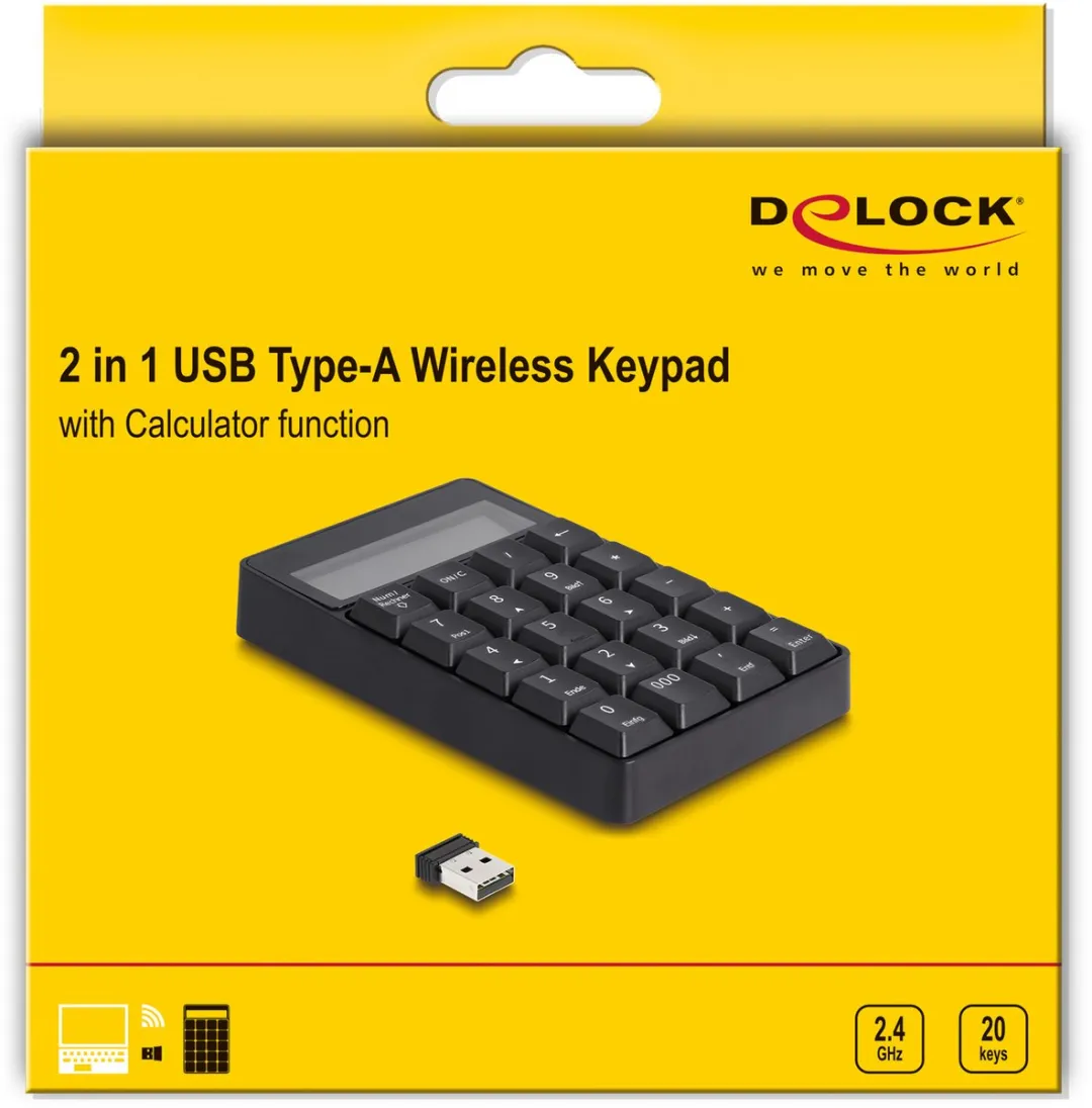 Delock 12113 USB Numeriek Toetsenbord - Draadloos 2.4GHz - Zwart