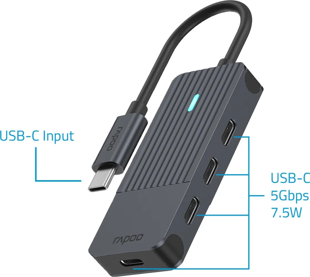 Rapoo UCH-4002 USB-C Hub - 4 Poorten - Donker Grijs - afbeelding 3 van 6
