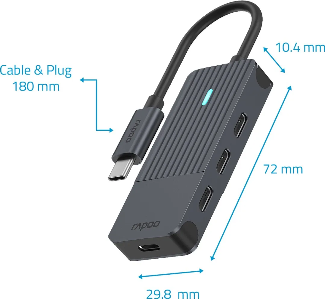 Rapoo UCH-4002 USB-C Hub - 4 Poorten - Donker Grijs - afbeelding 4 van 6