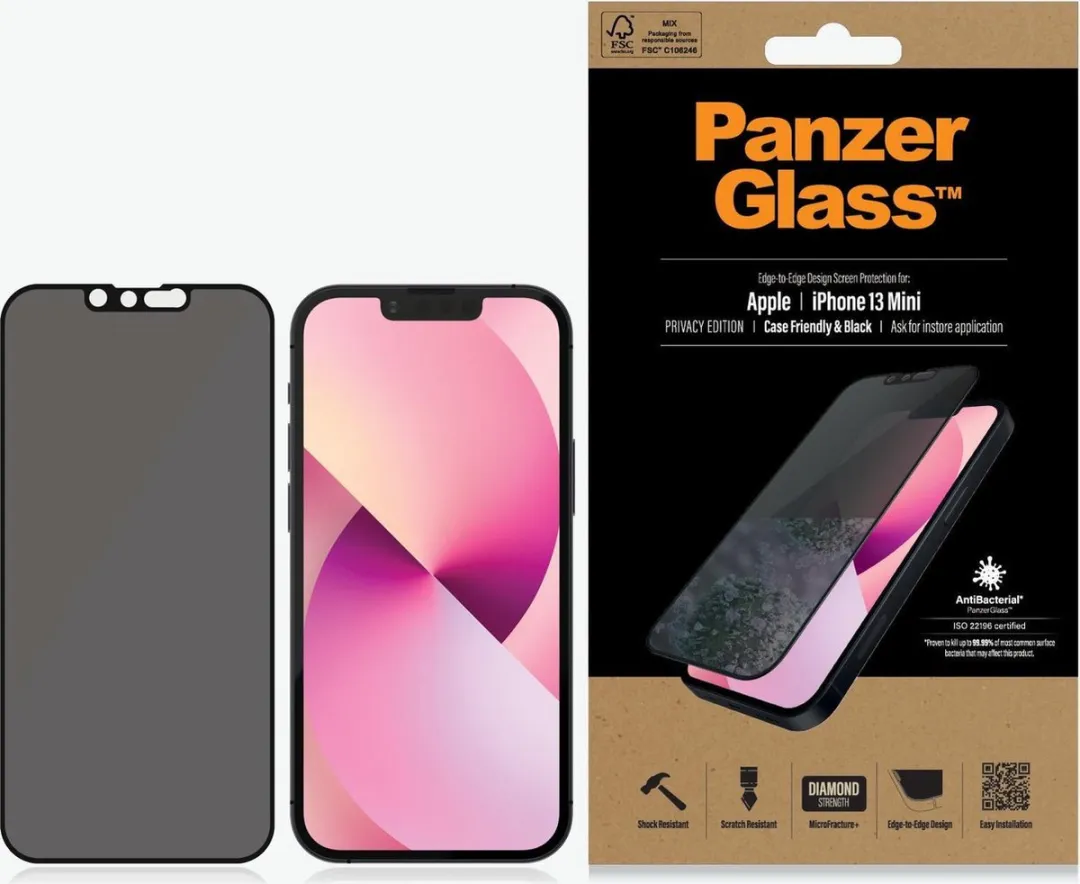 PanzerGlass iPhone 13 Mini Privacy Glas - Antibacterieel