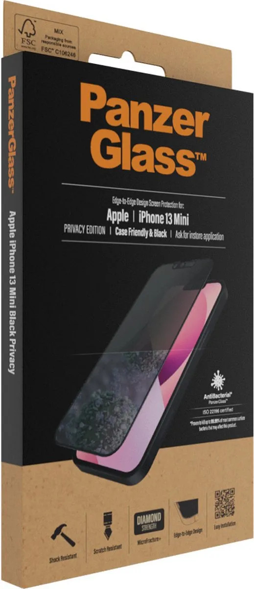 PanzerGlass iPhone 13 Mini Privacy Glas - Antibacterieel - afbeelding 6 van 6