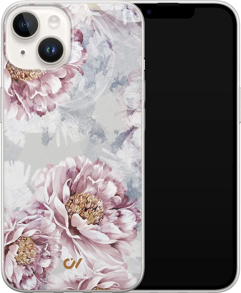 Casevibes iPhone 14 Hoesje A/14/UV/050 - Beige Floral Print