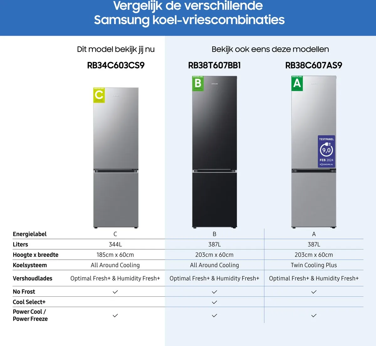 Samsung RB34C603CS9/EF Koelvriescombinatie 344L - Wi-Fi