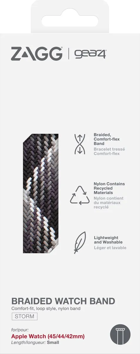 Gear4 Braided Nylon Smartwatchband - Apple Watch 42-45mm - Grijs/Zwart - afbeelding 6 van 6