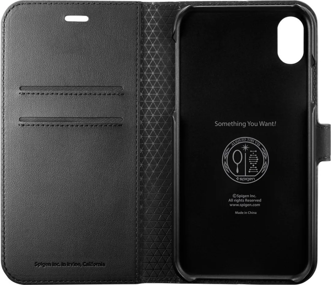 Spigen Wallet S Flip Hoesje iPhone X - 3 Pasjes - Zwart