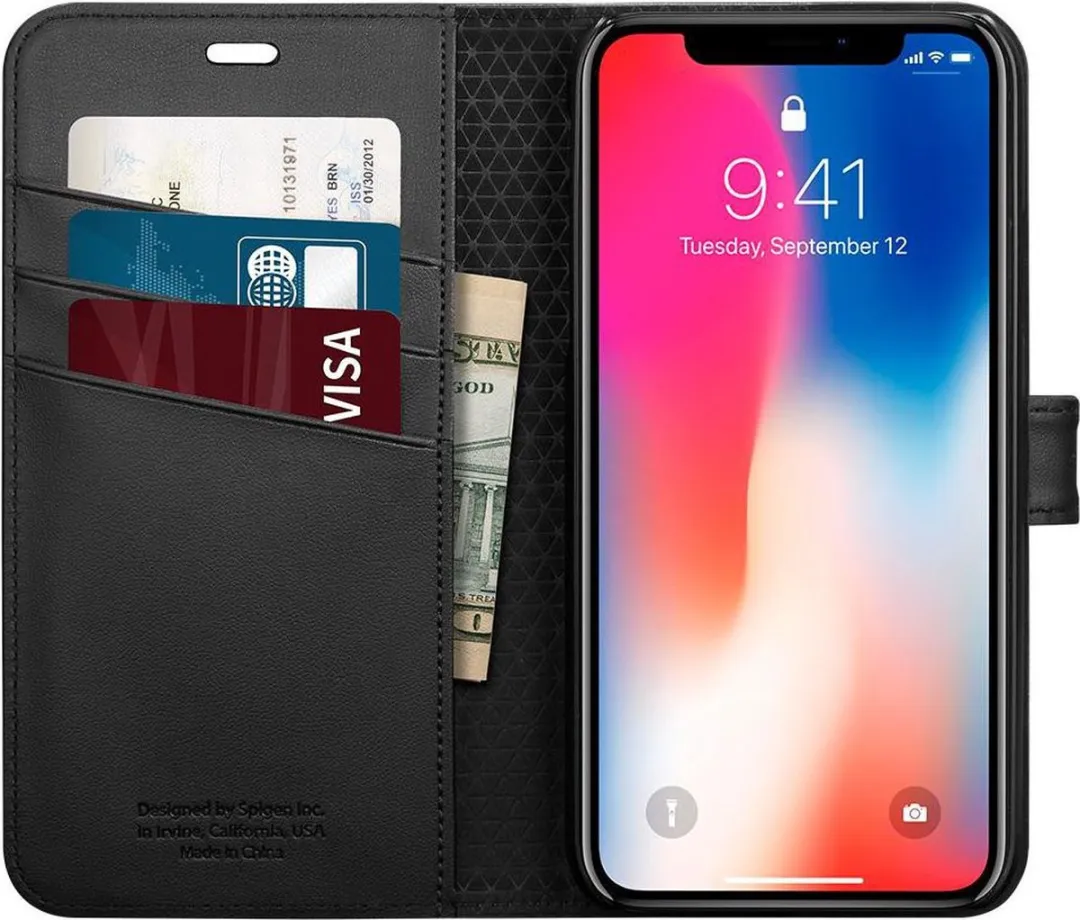 Spigen Wallet S Flip Hoesje iPhone X - 3 Pasjes - Zwart