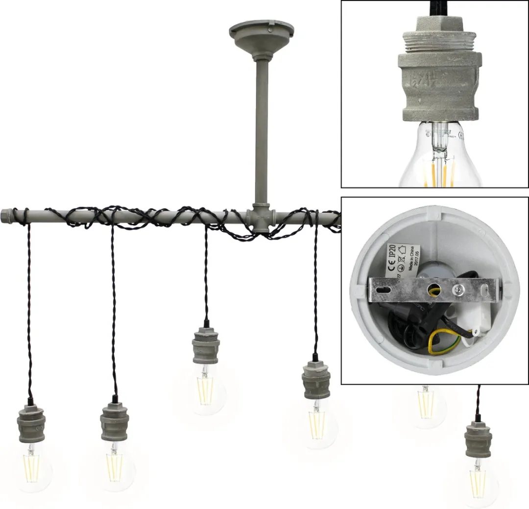 Lumineo Industriele Hanglamp 6x - 108cm - Donkergrijs - afbeelding 6 van 6