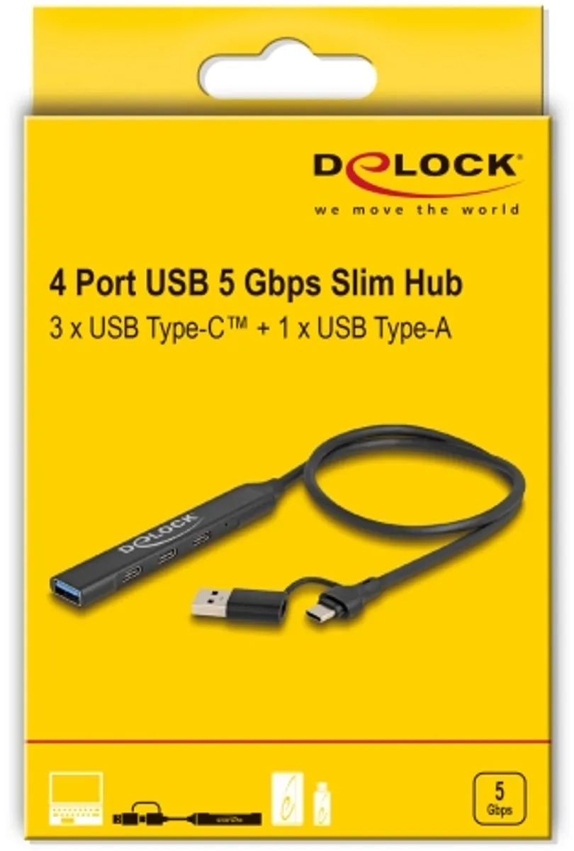 Delock 64272 USB 3.2 Gen 1 Type-C Hub 5Gbit/s - Zwart