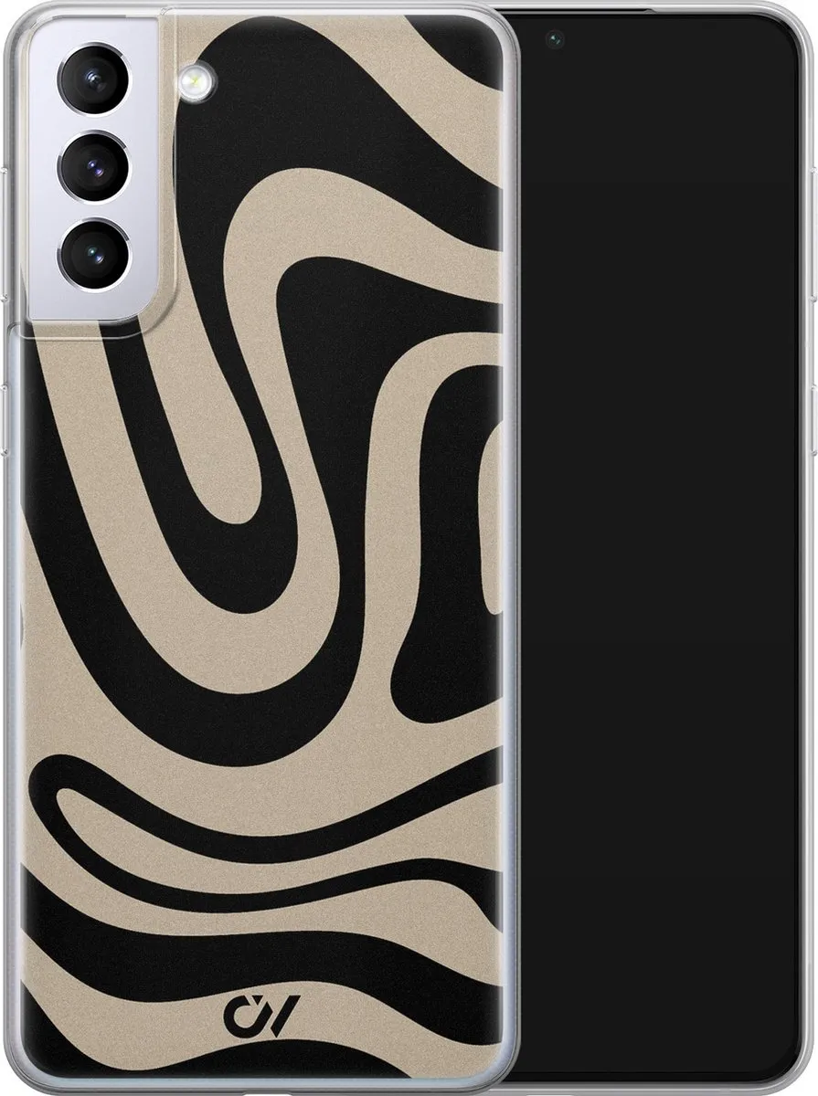 Casevibes Samsung Galaxy S21 Hoesje - Abstract Black Waves - Zwart