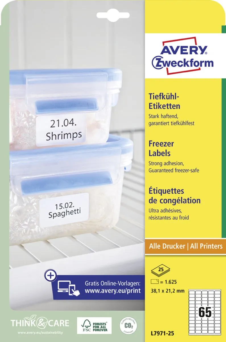 Avery Diepvries-etiketten L7976-25 - 99,1x67,7mm Wit