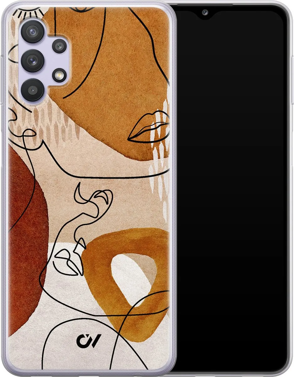 Casevibes Hoesje Samsung Galaxy A32 5G - Abstract Shape Faces - Bruin